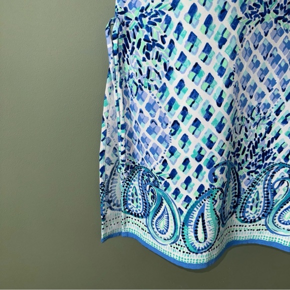 Lilly Pulitzer Pearl Romper Dress Side Slits in Blue Paisley Pineapple Size 00 - Picture 4 of 11